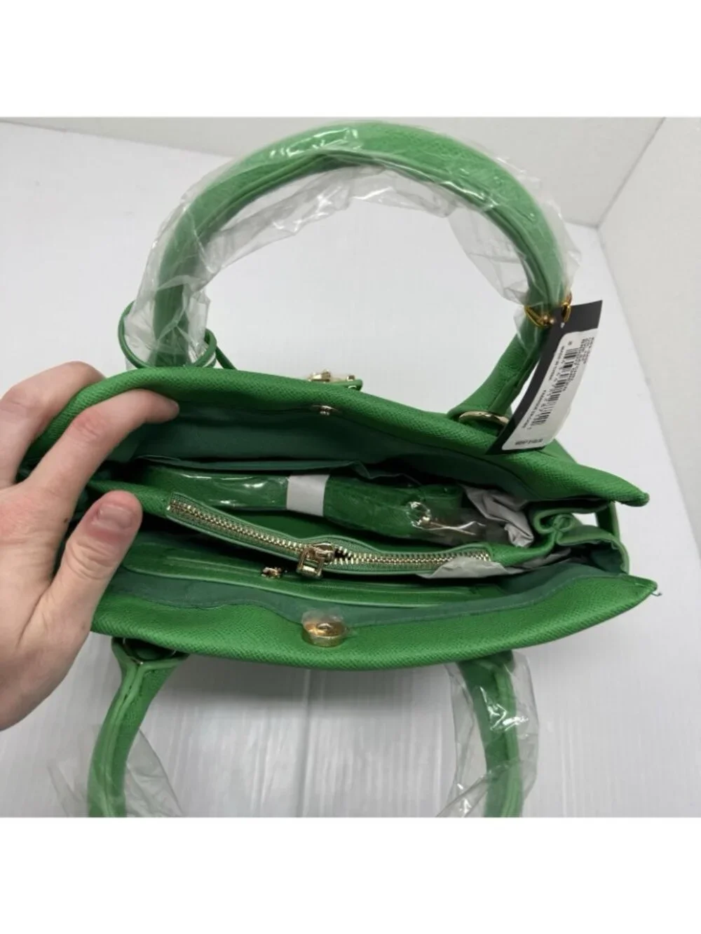 Bebe Evie Satchel Bag 1SZ Bright Green Belted Gold Hardware NWT Top Handle